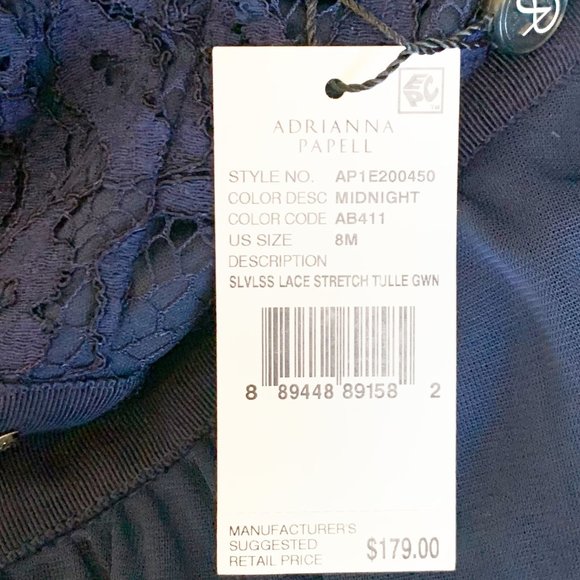 Adrianna Papell | Women's Navy Blue Lace & Chiffon Evening Gown | Size: 8 - Picture 10 of 13